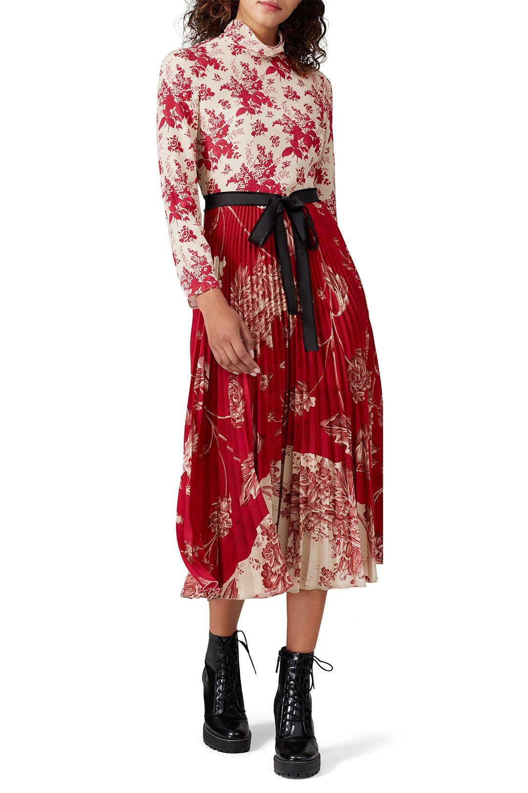 RED Valentino + Pleated Mixed Floral Dress